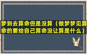 梦到去算命但是没算（做梦梦见算命的要给自己算命没让算是什么）