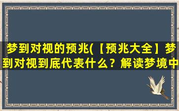 梦到对视的预兆(【预兆大全】梦到对视到底代表什么？解读梦境中的神秘暗示)