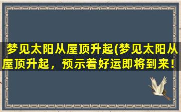 梦见太阳从屋顶升起(梦见太阳从屋顶升起，预示着好运即将到来！)