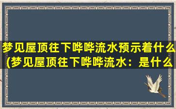 梦见屋顶往下哗哗流水预示着什么(梦见屋顶往下哗哗流水：是什么含义？原来是这个！)