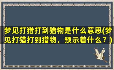 梦见打猎打到猎物是什么意思(梦见打猎打到猎物，预示着什么？)