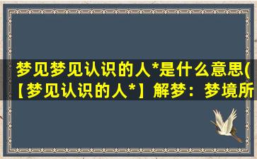 梦见梦见认识的人*是什么意思(【梦见认识的人*】解梦：梦境所暗示的隐秘心理及寓意)