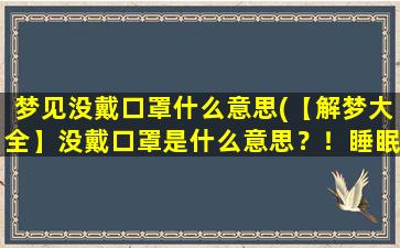 梦见没戴口罩什么意思(【解梦大全】没戴口罩是什么意思？！睡眠专家教你如何解梦)