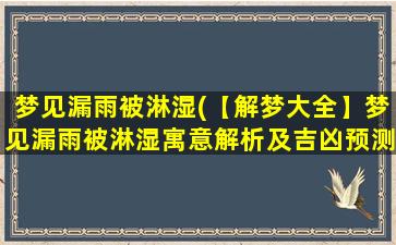 梦见漏雨被淋湿(【解梦大全】梦见漏雨被淋湿寓意解析及吉凶预测)