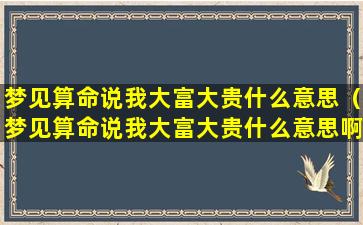 梦见算命说我大富大贵什么意思（梦见算命说我大富大贵什么意思啊）