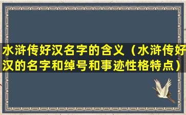 水浒传好汉名字的含义（水浒传好汉的名字和绰号和事迹性格特点）