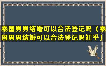 泰国男男结婚可以合法登记吗（泰国男男结婚可以合法登记吗知乎）