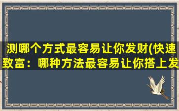 测哪个方式最容易让你发财(快速致富：哪种方法最容易让你搭上发财快车？)