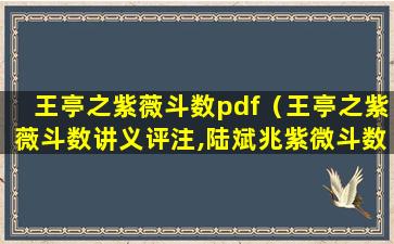 王亭之紫薇斗数pdf（王亭之紫薇斗数讲义评注,陆斌兆紫微斗数讲义天梁）