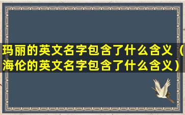 玛丽的英文名字包含了什么含义（海伦的英文名字包含了什么含义）