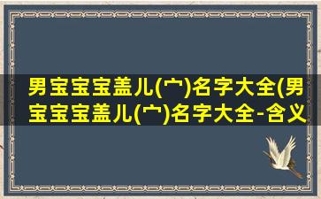 男宝宝宝盖儿(宀)名字大全(男宝宝宝盖儿(宀)名字大全-含义、读音、起名技巧分享)