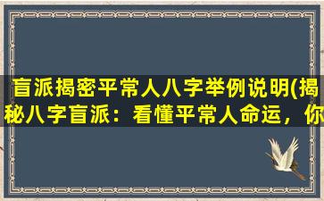 盲派揭密平常人八字举例说明(揭秘八字盲派：看懂平常人命运，你也可以预知未来！)