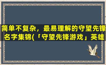 简单不复杂，最易理解的守望先锋名字集锦(「守望先锋游戏」英雄名字大全-最全面的英雄名字集锦)