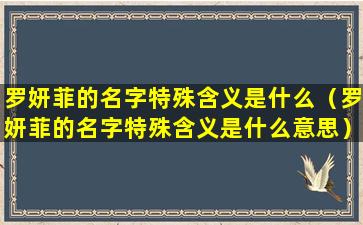 罗妍菲的名字特殊含义是什么（罗妍菲的名字特殊含义是什么意思）