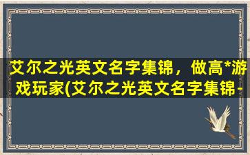 艾尔之光英文名字集锦，做高*游戏玩家(艾尔之光英文名字集锦-为高*游戏玩家准备的必备名单)