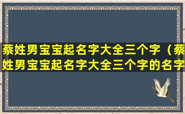 蔡姓男宝宝起名字大全三个字（蔡姓男宝宝起名字大全三个字的名字）