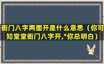 衙门八字两面开是什么意思（你可知堂堂衙门八字开,*你总明白）