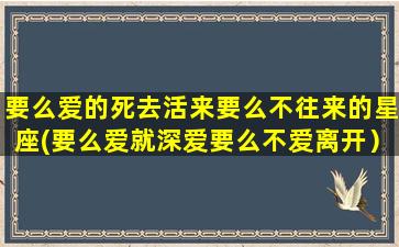 要么爱的死去活来要么不往来的星座(要么爱就深爱要么不爱离开）