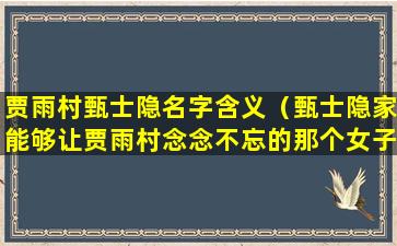 贾雨村甄士隐名字含义（甄士隐家能够让贾雨村念念不忘的那个女子是谁）