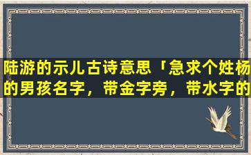 陆游的示儿古诗意思「急求个姓杨的男孩名字，带金字旁，带水字的好听名字」