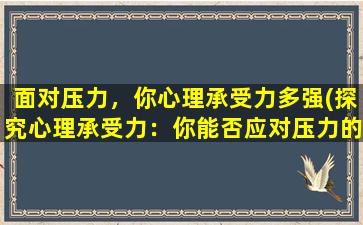 面对压力，你心理承受力多强(探究心理承受力：你能否应对压力的考验？)