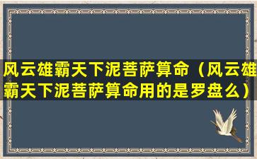 风云雄霸天下泥菩萨算命（风云雄霸天下泥菩萨算命用的是罗盘么）