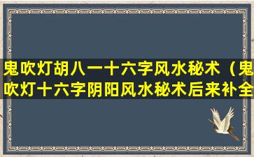 鬼吹灯胡八一十六字风水秘术（鬼吹灯十六字阴阳风水秘术后来补全了吗）