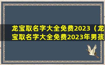 龙宝取名字大全免费2023（龙宝取名字大全免费2023年男孩）